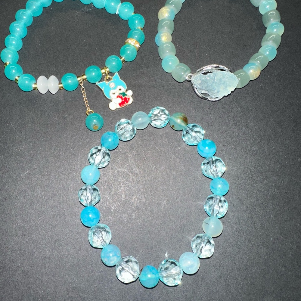 Hand Crafted Turquoise and Aqua Bracelet Trio
